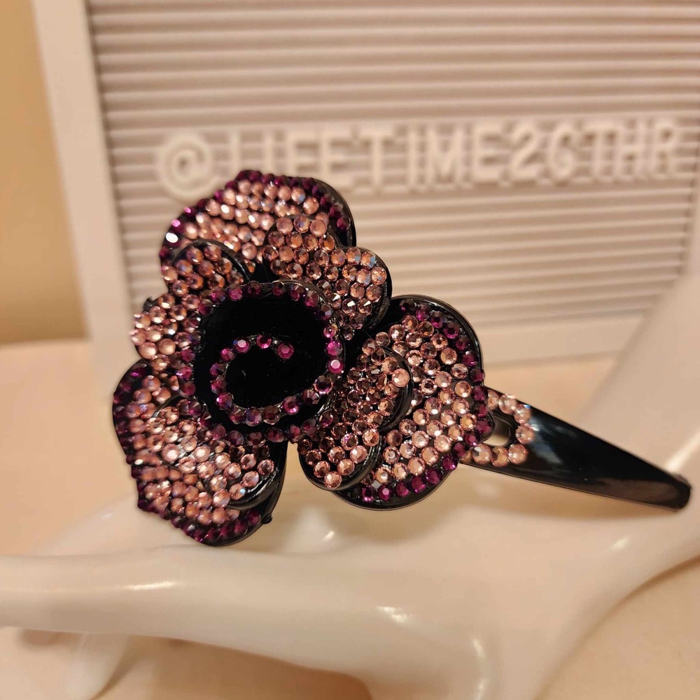 Reddish Pink Rhinestone Flower Headband